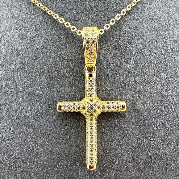 18K Gold Plated over 925 Sterling Silver Cross Necklace - Picture 2 of 9
